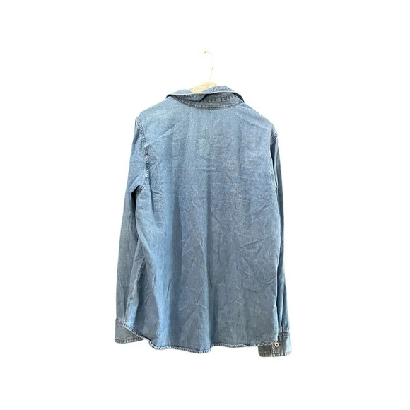 White Stag Blue Denim Christmas Holiday Santa Button Down Shirt Size Large - Picture 3 of 4